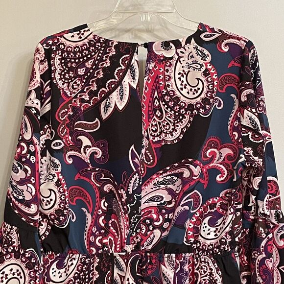 Lane Bryant Top Multicolor Paisley Print Long Bell Sleeve Wrap Blouse sz 14‎ EUC - Picture 5 of 15